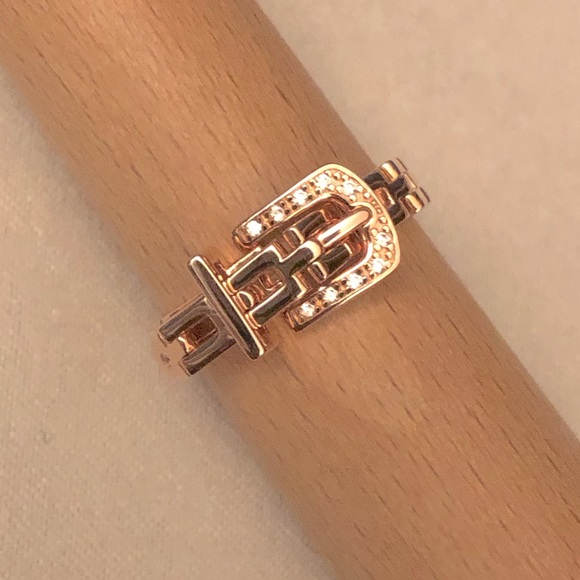 NWOT Rose Gold Vermeil CZ Functioning Buckle Ring w/CZ Accents, Average Fit - Picture 2 of 14